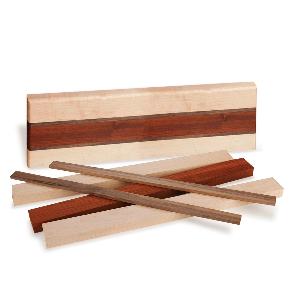 Cutting Board Kit - 3/4" x 5" x 16" - Maple, African Padauk & Walnut alt 0