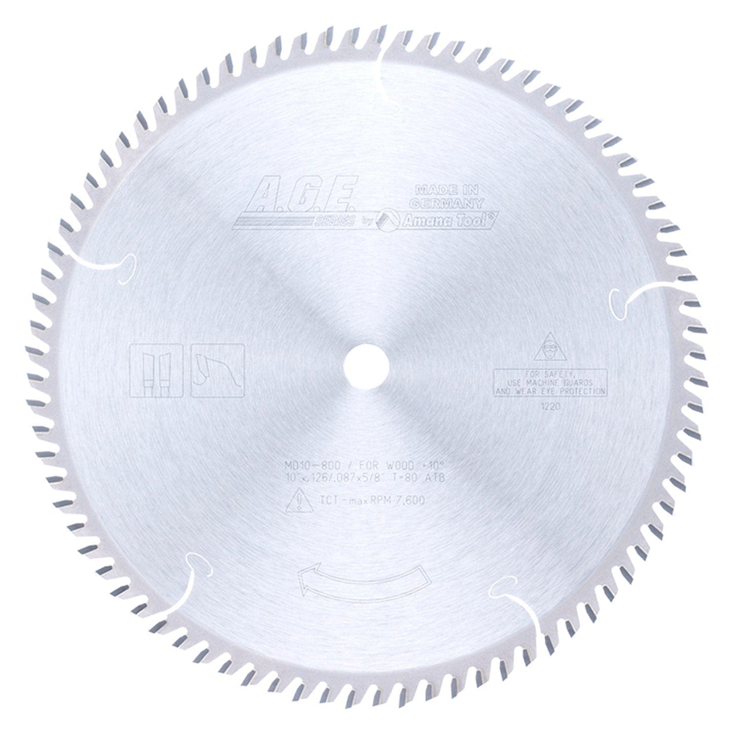 10" x 80T Carbide Tipped Cut-Off and Crosscut Blade, 10 Degree, 5/8" Bore alt 0