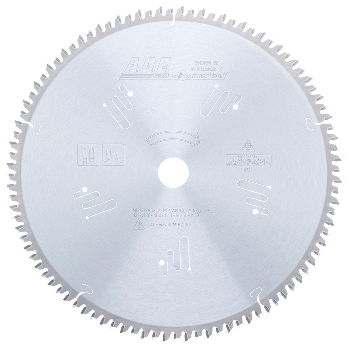 12" x 96T Carbide Tipped, Double-Face Melamine and Laminate Blade, Neg. 0 Deg., 1" Bore, H-ATB alt 0