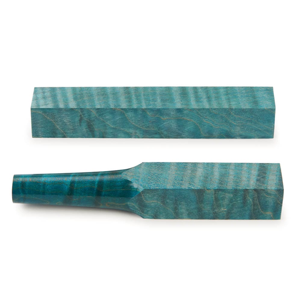 Stabilized & Dyed Curly Maple Pen Blank - 3/4" x 3/4" x 5" - Turquoise