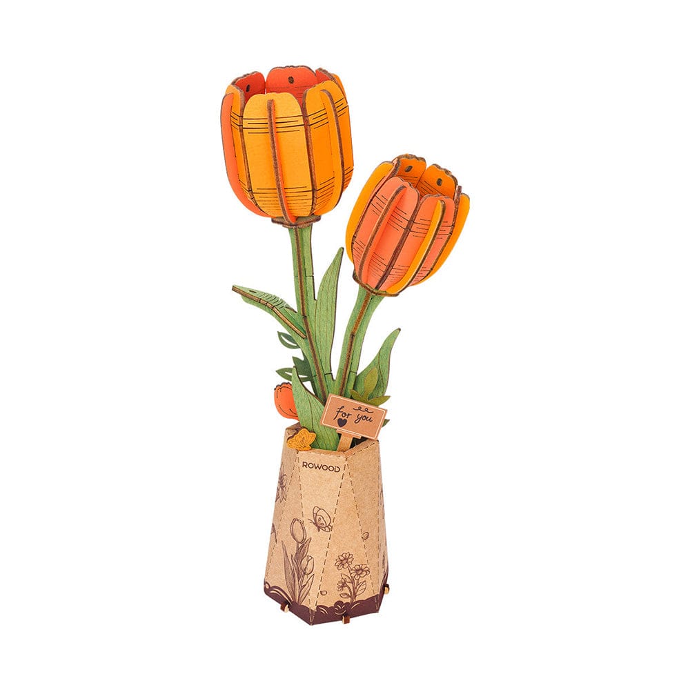 Orange Tulip 3D Wooden Flower Model Kit