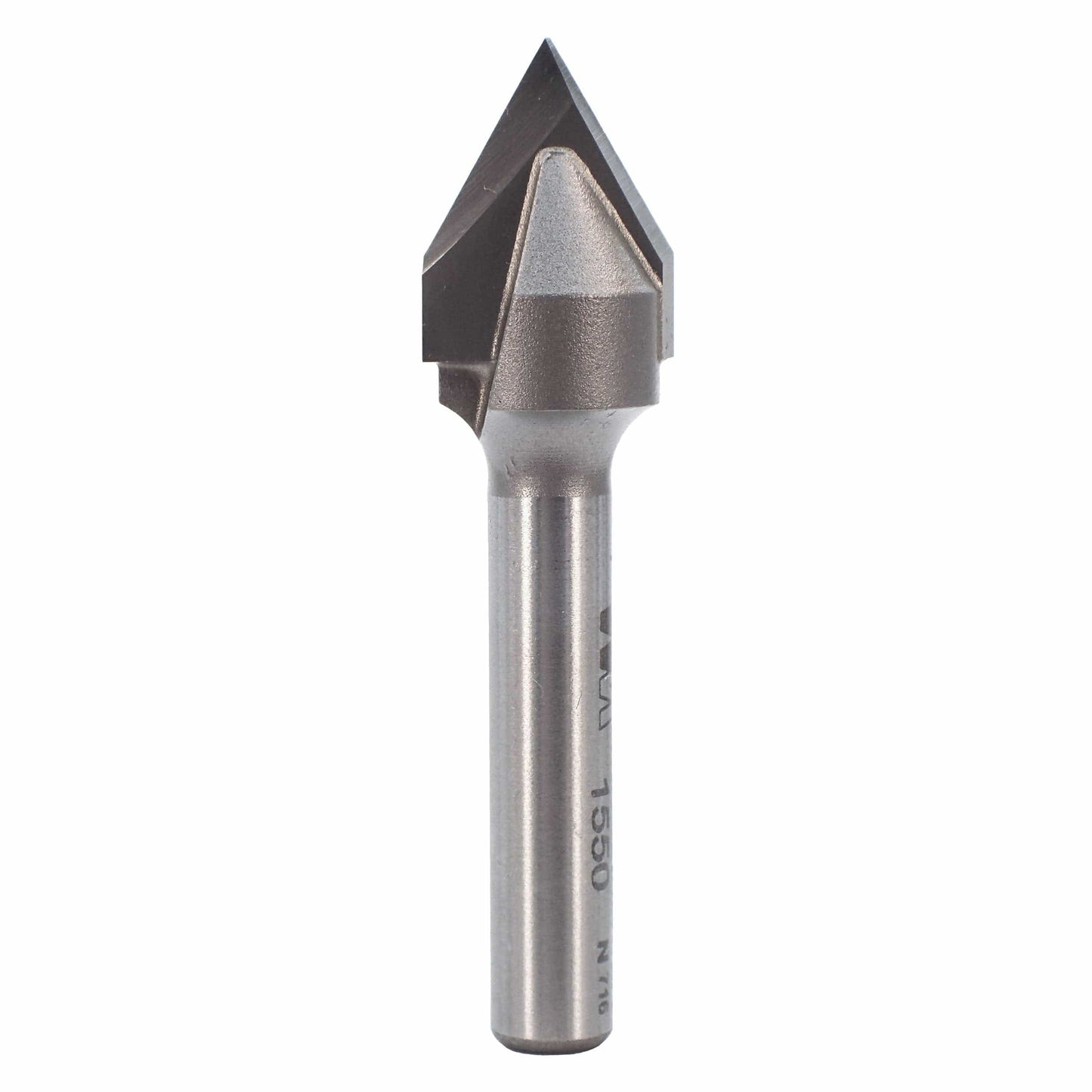 1550 60° V-Groove CNC Router Bit 1/4" SH 1/2" D X 7/16" P X 2" OL alt 0