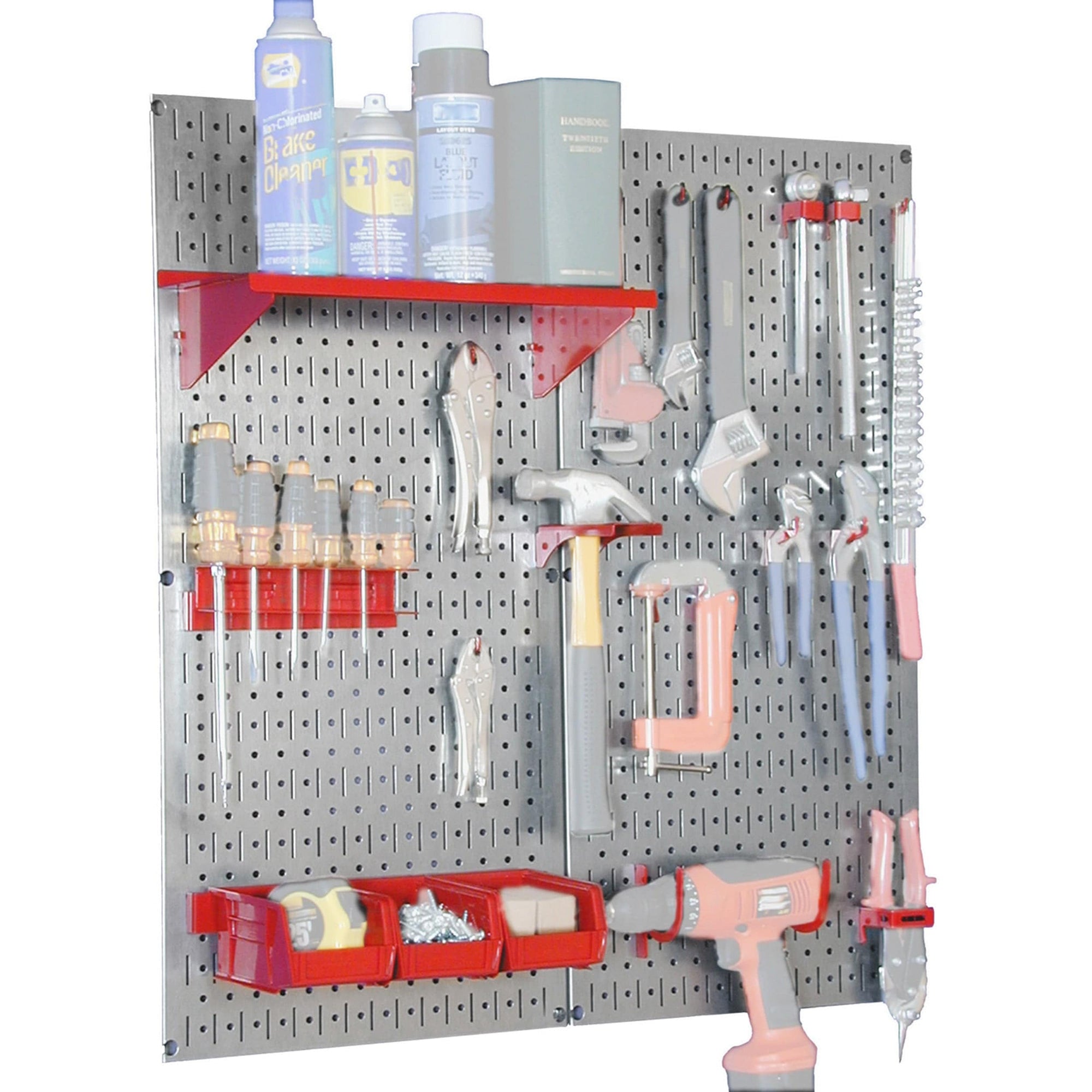 Steel Pegboard, Galvanized Utility Tool Storage Kit with Red Accessories alt 0