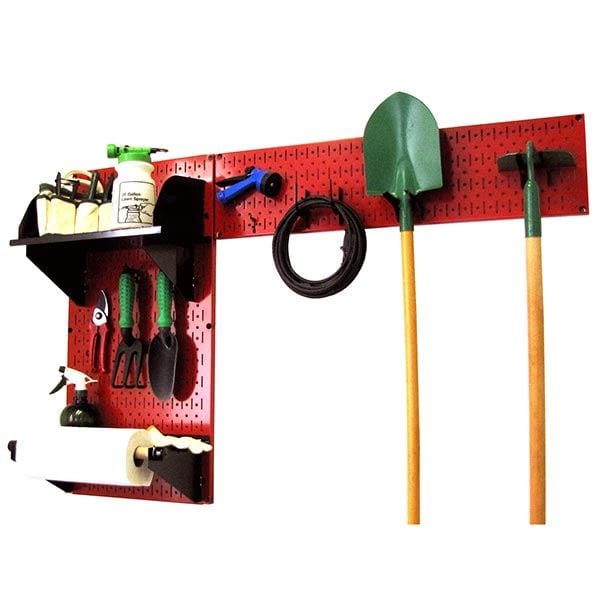 Pegboard Garden Tool Board Organizer with Red Pegboard and Black Accessories alt 0