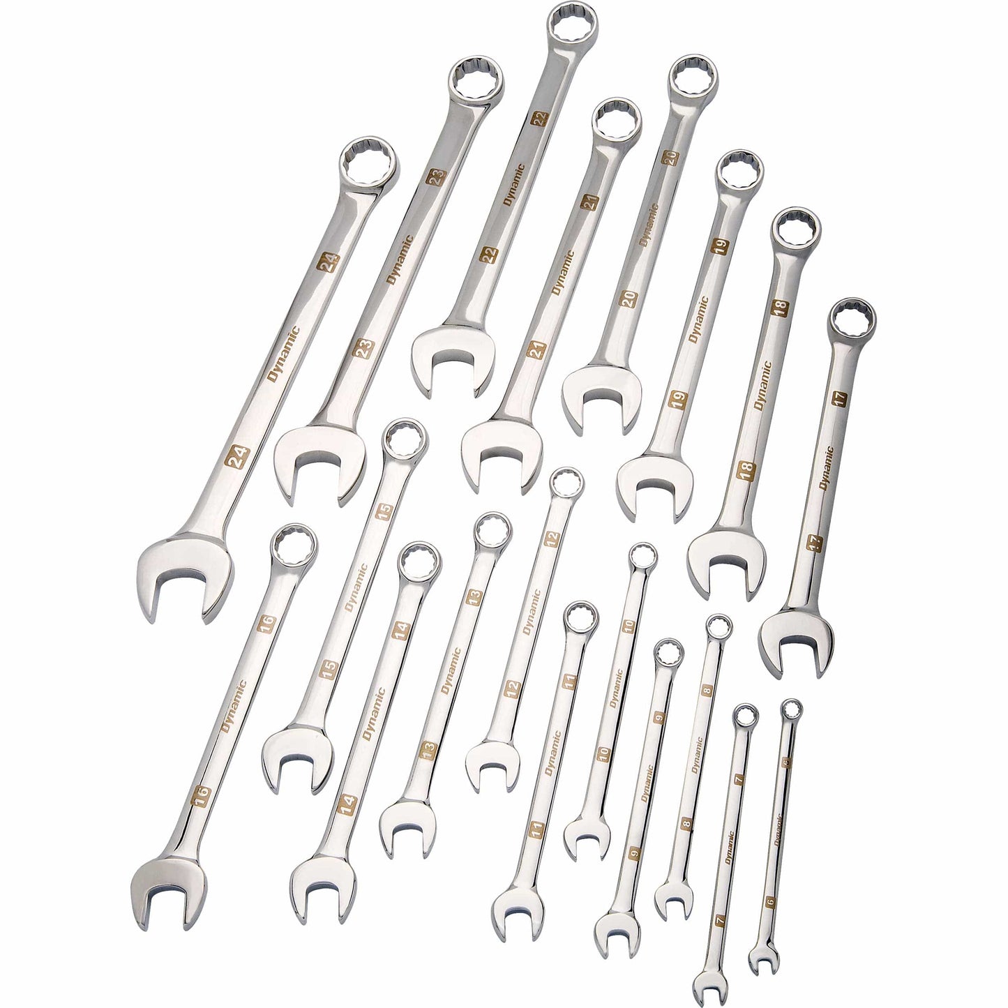 Wrench Set with Mirror Chrome Finish, 19pc, Metric, Combination, 6mm - 24mm alt 0