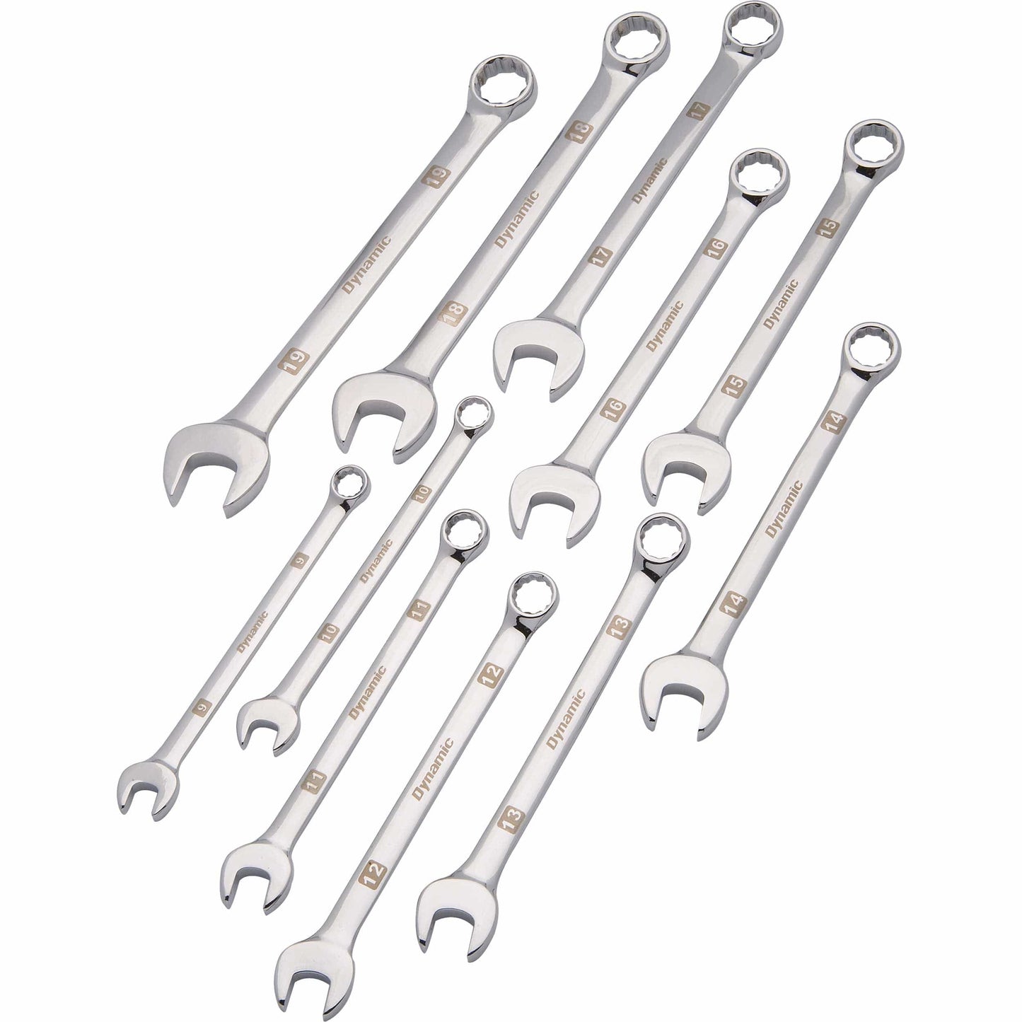 Wrench Set with Mirror Chrome Finish, 11pc, Metric, Combination, 9mm - 19mm alt 0