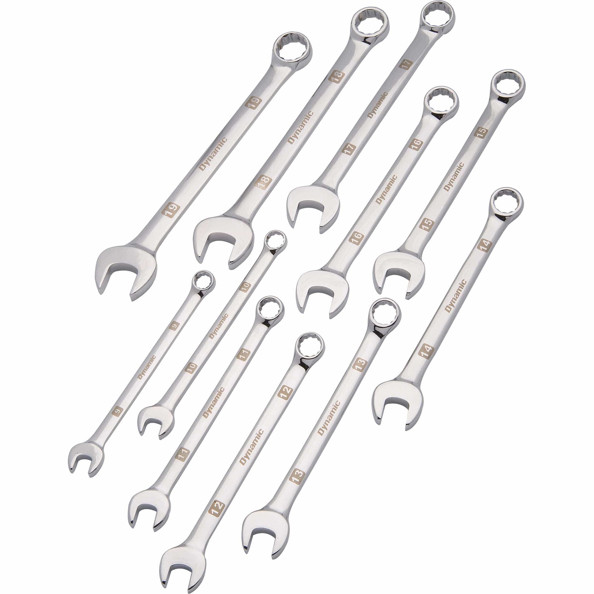 Wrench Set with Mirror Chrome Finish, 11pc, Metric, Combination, 9mm - 19mm alt 0
