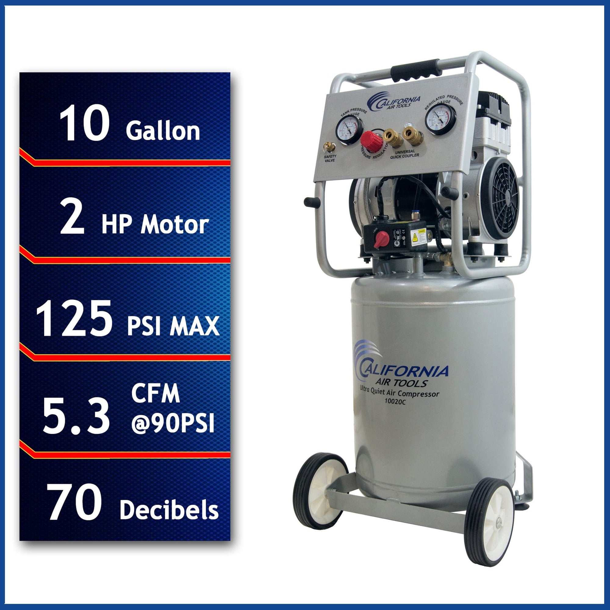 2HP 10 Gallon Oil-Free Steel Tank Air Compressor alt 0