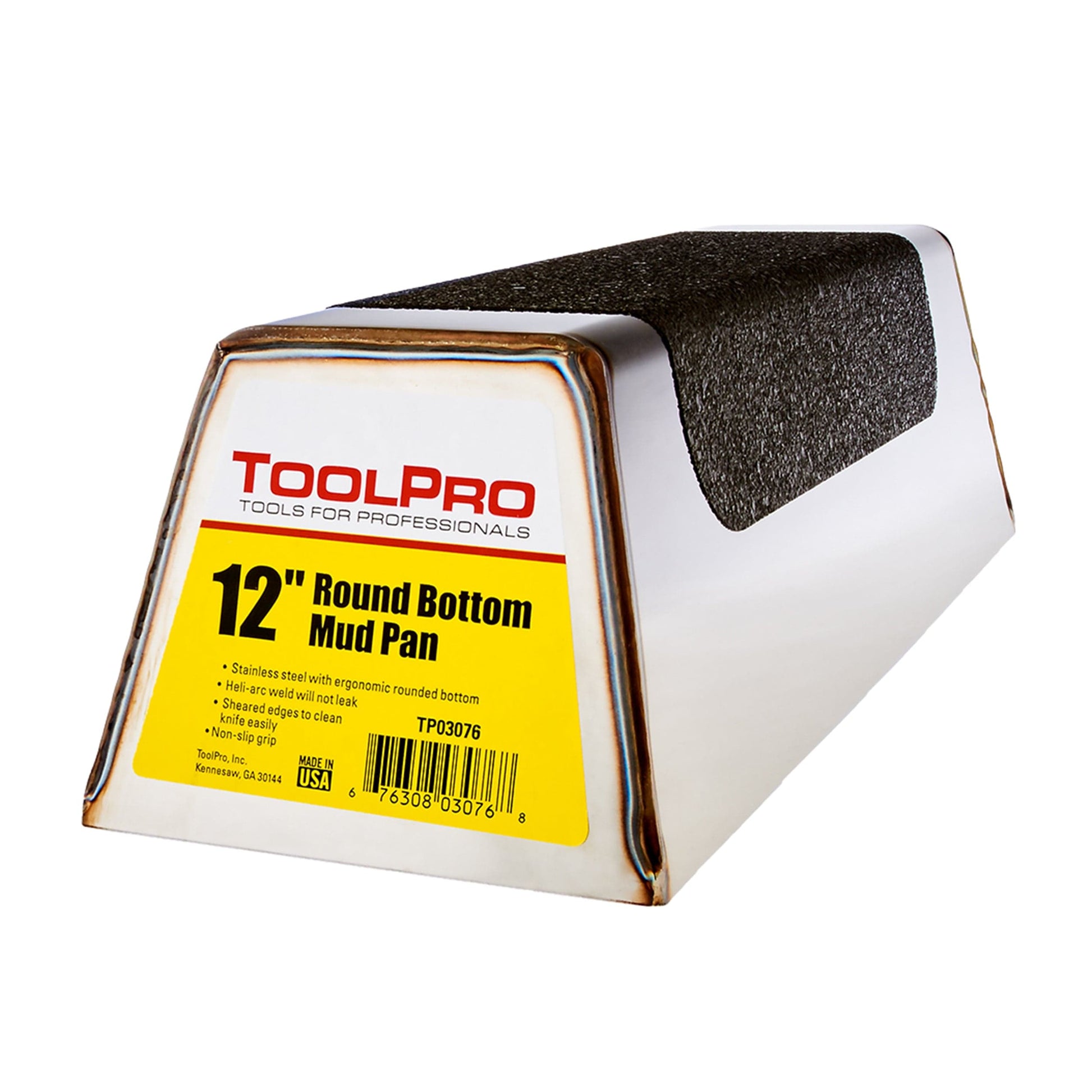 ToolPro 12" Round Bottom Mud Pan with Non-Slip Grip, Stainle alt 0