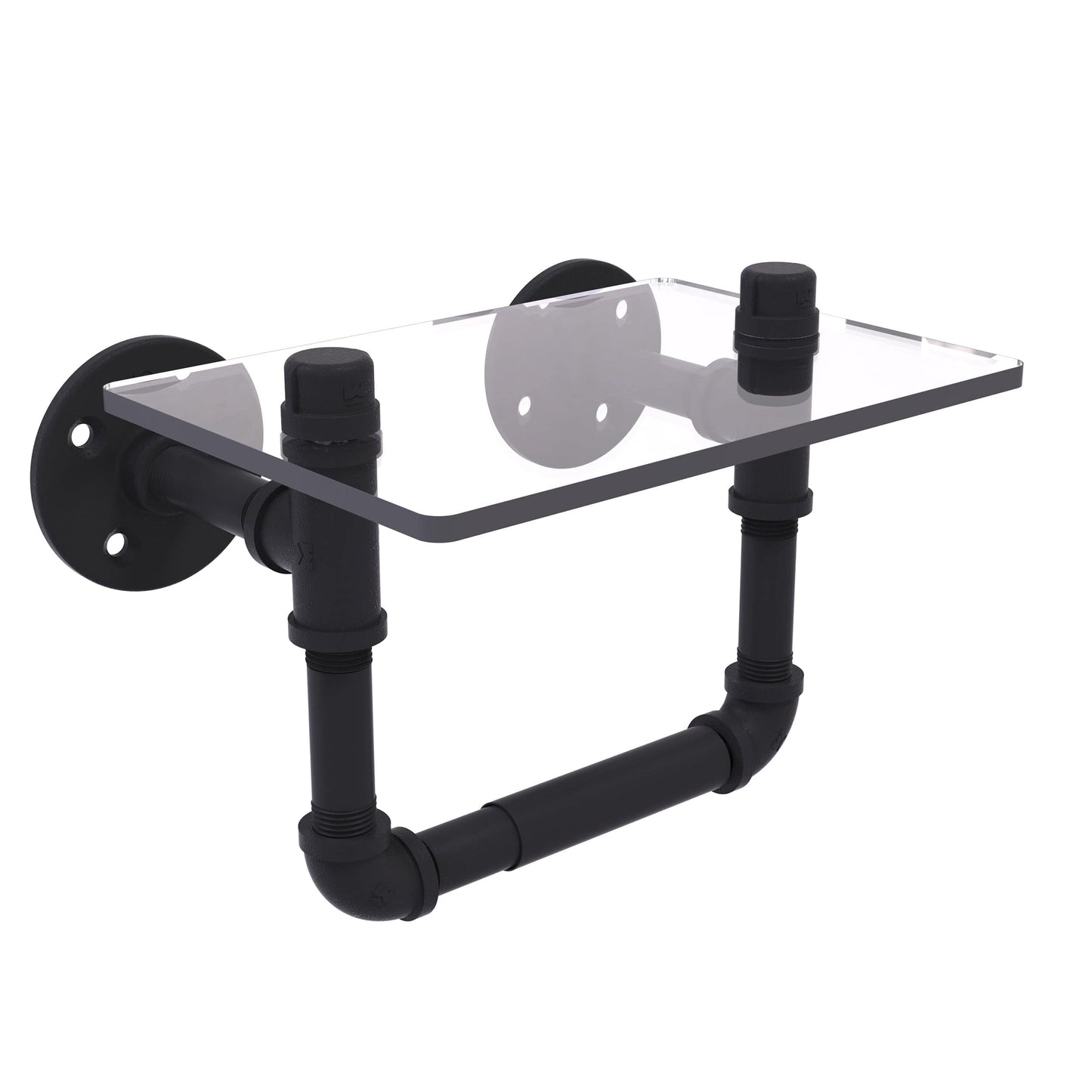 Toilet Tissue Holder with Glass Shelf, Matt Black Finish alt 0