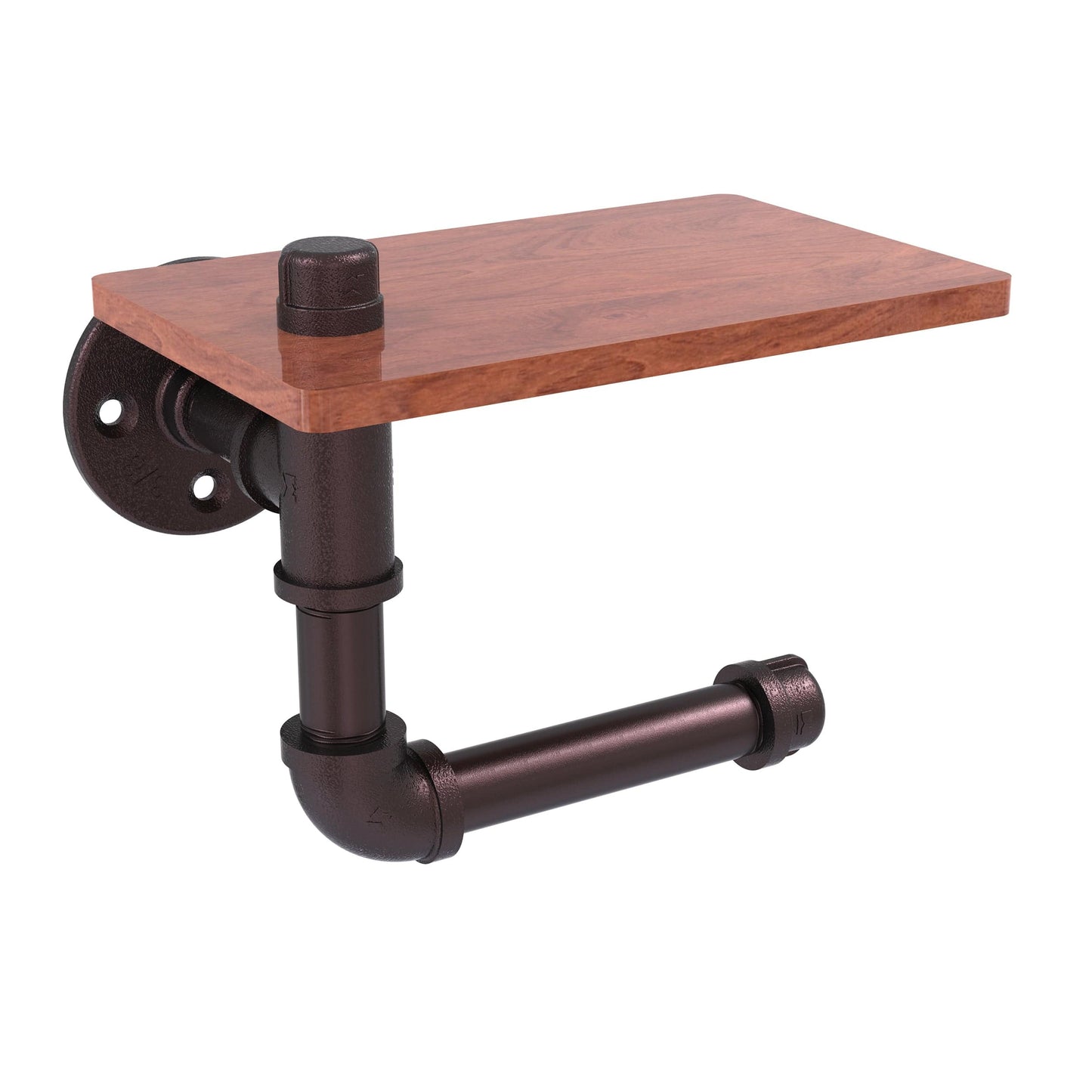 Toilet Paper Holder with Wood Shelf, Antique Bronze Finish alt 0