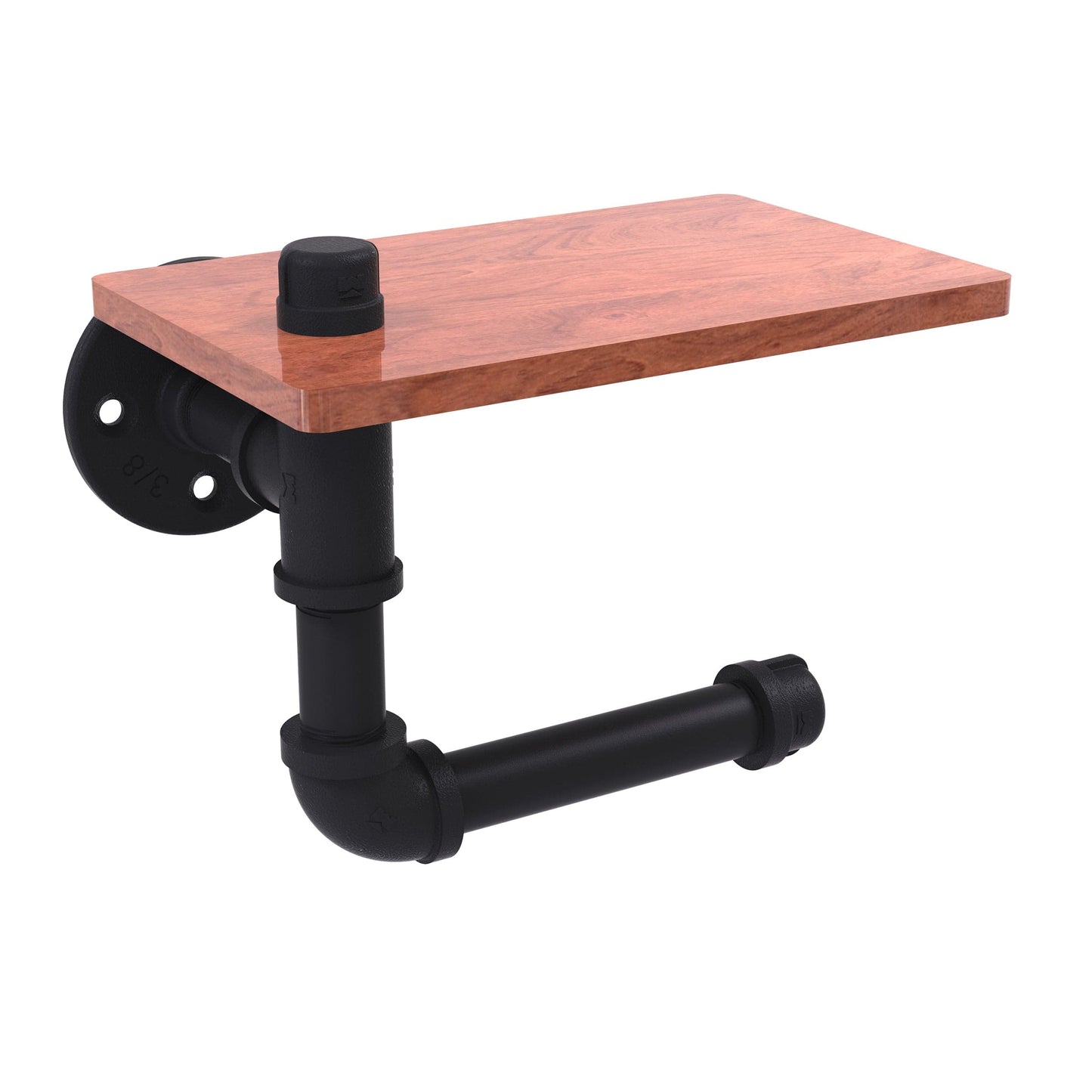 Toilet Paper Holder with Wood Shelf, Matt Black Finish alt 0