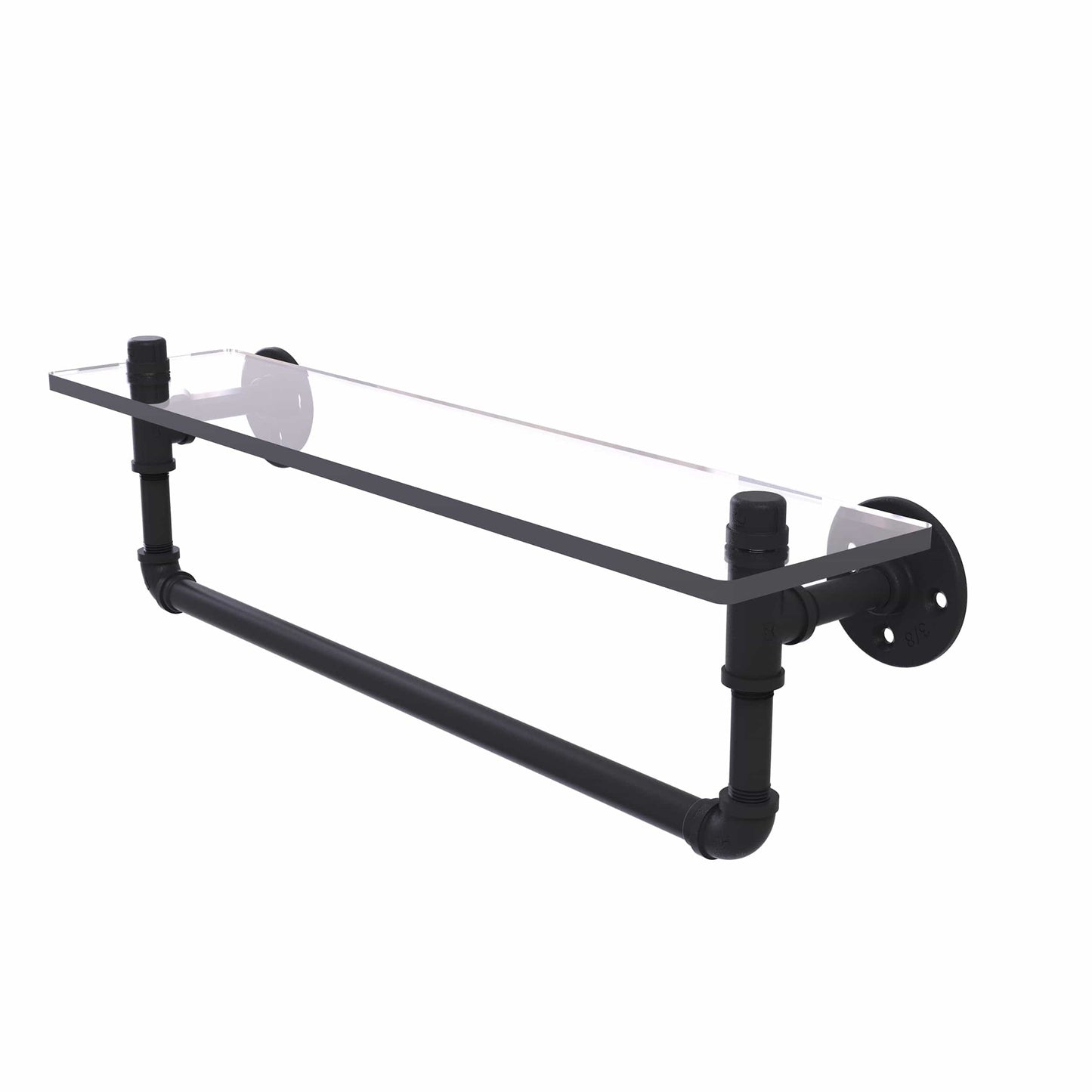 22" Glass Shelf with Towel Bar, Matt Black Finish alt 0