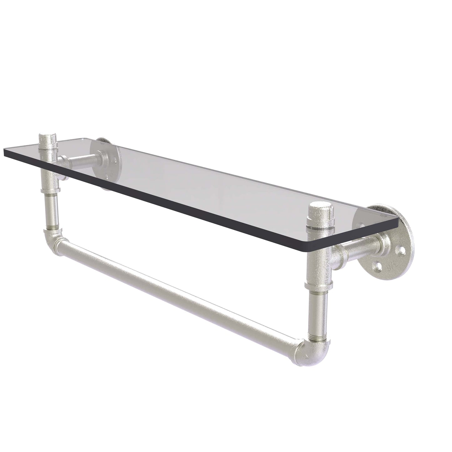 22" Glass Shelf with Towel Bar, Satin Nickel Finish alt 0