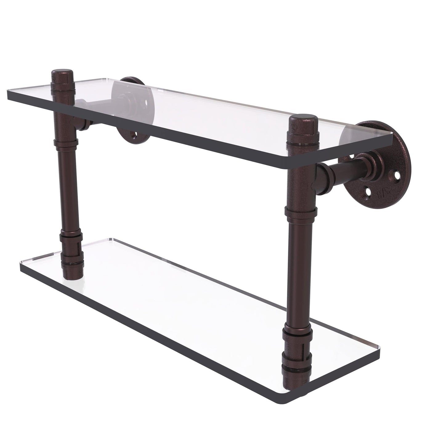 16" Double Glass Shelf, Antique Bronze Finish alt 0