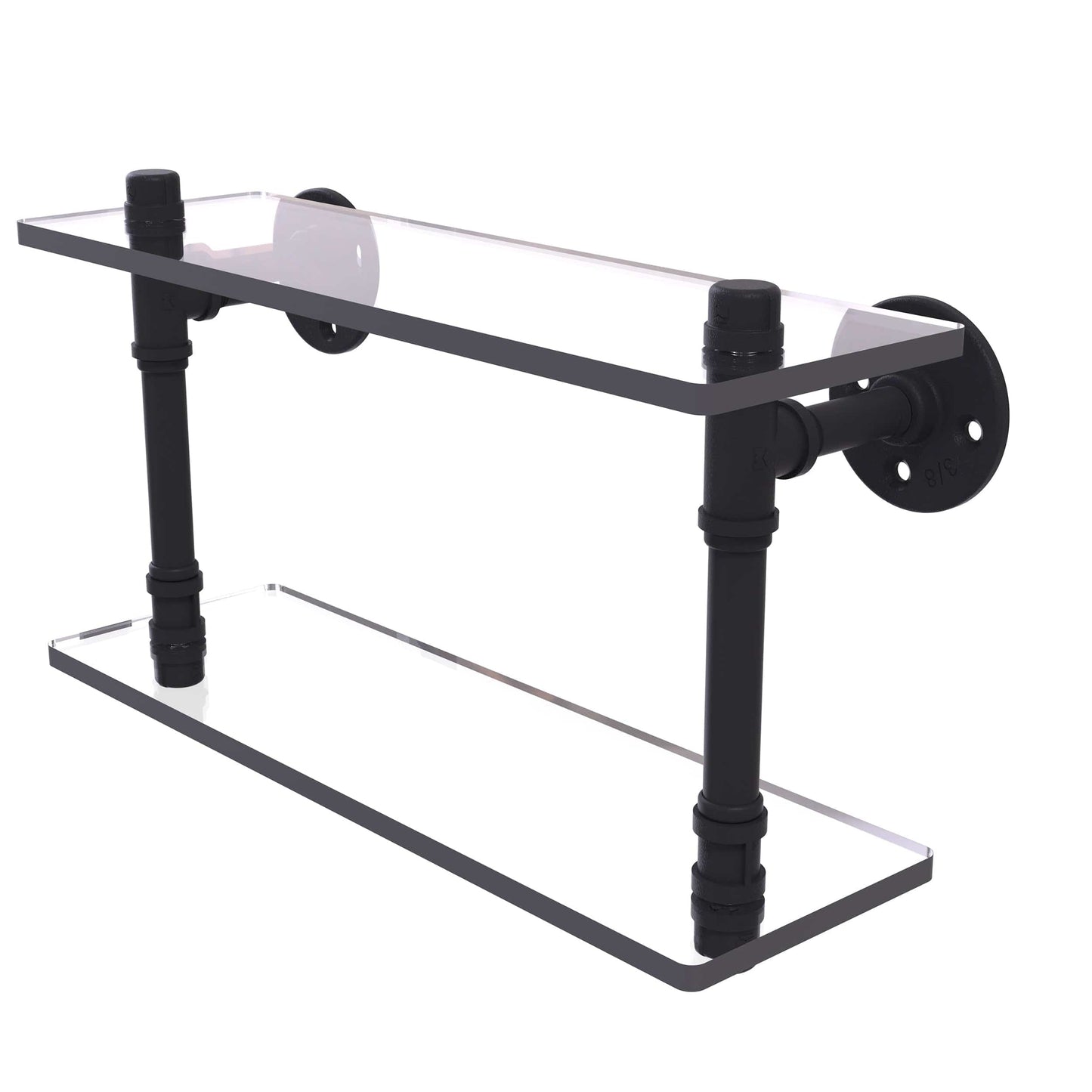 16" Double Glass Shelf, Matt Black Finish alt 0