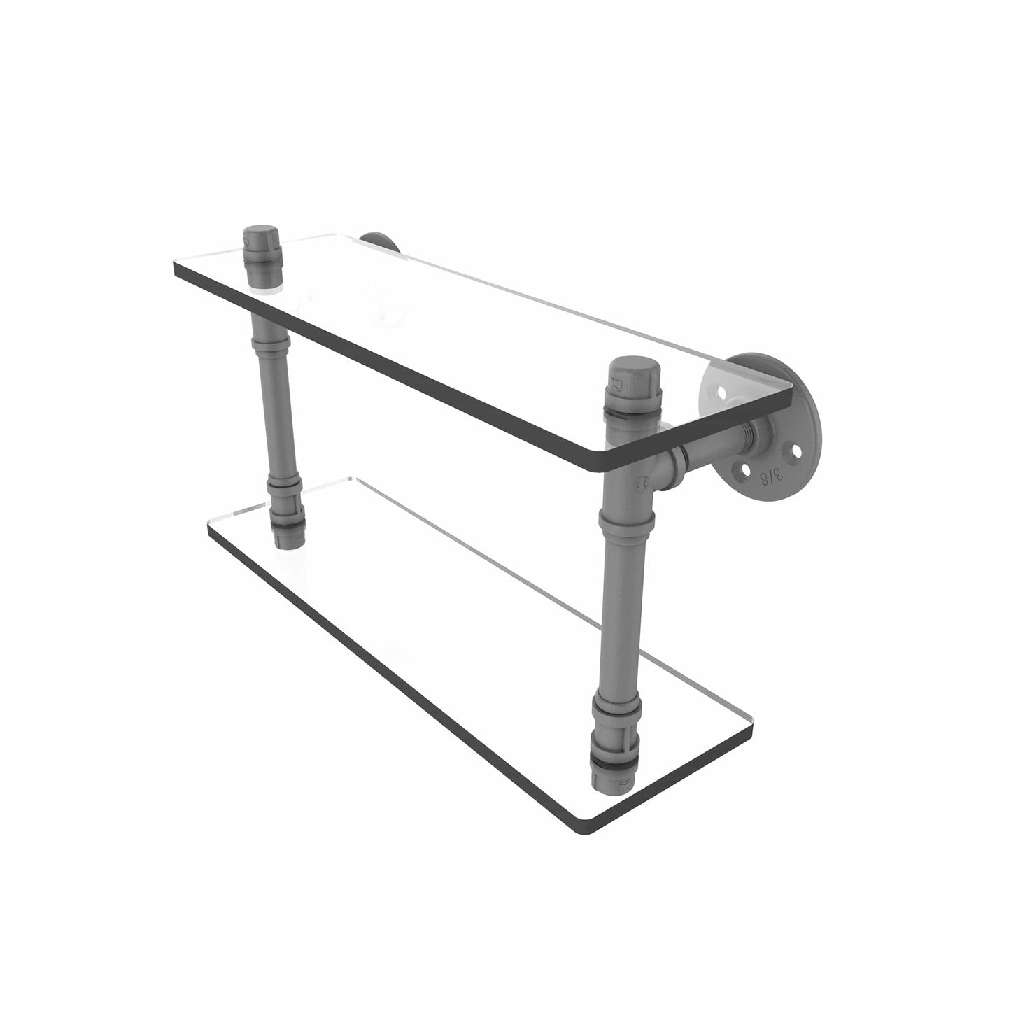 16" Double Glass Shelf, Matt Gray Finish alt 0