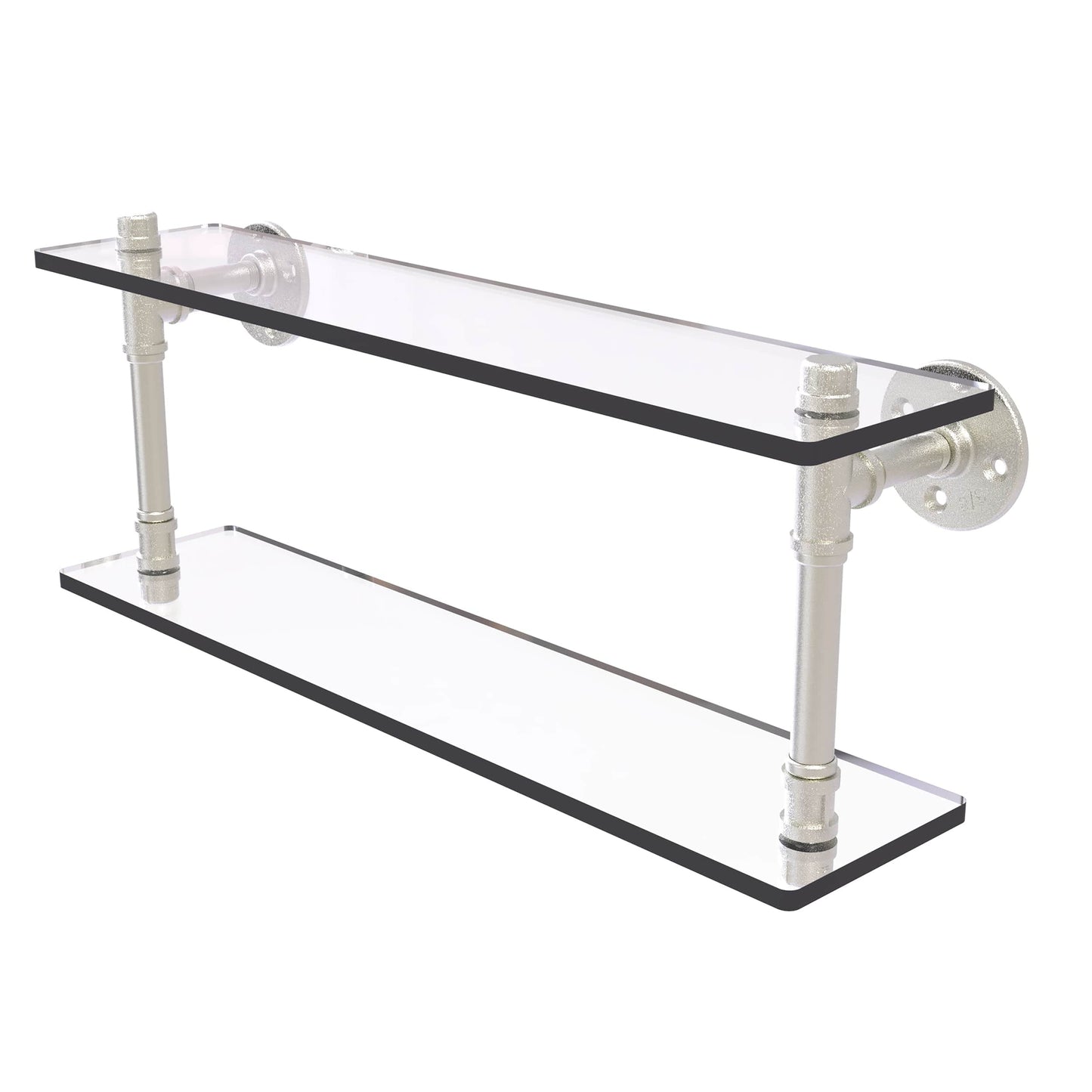 22" Double Glass Shelf, Satin Nickel Finish alt 0
