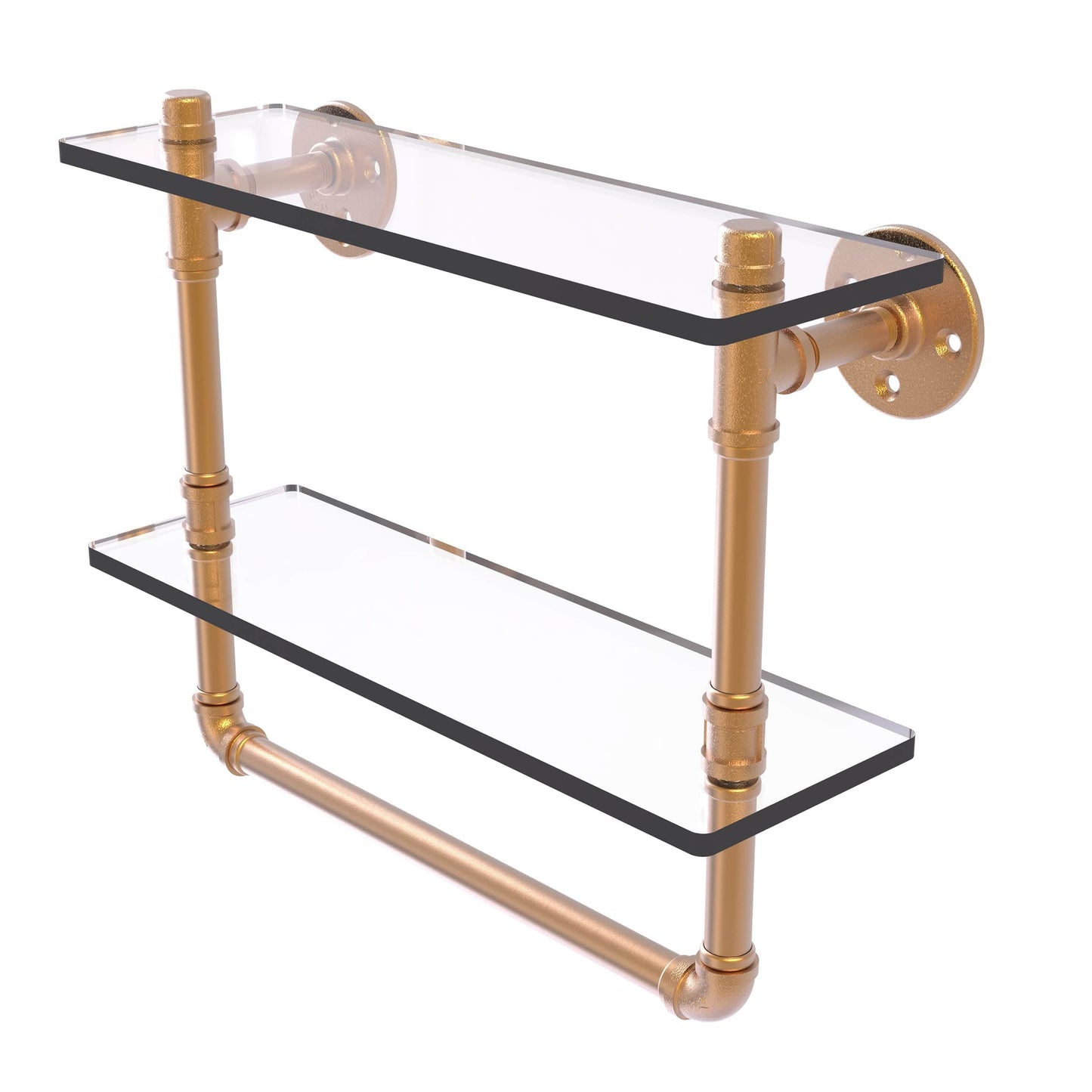 16" Double Glass Shelf with Towel Bar, Brushed Bronze Finish alt 0