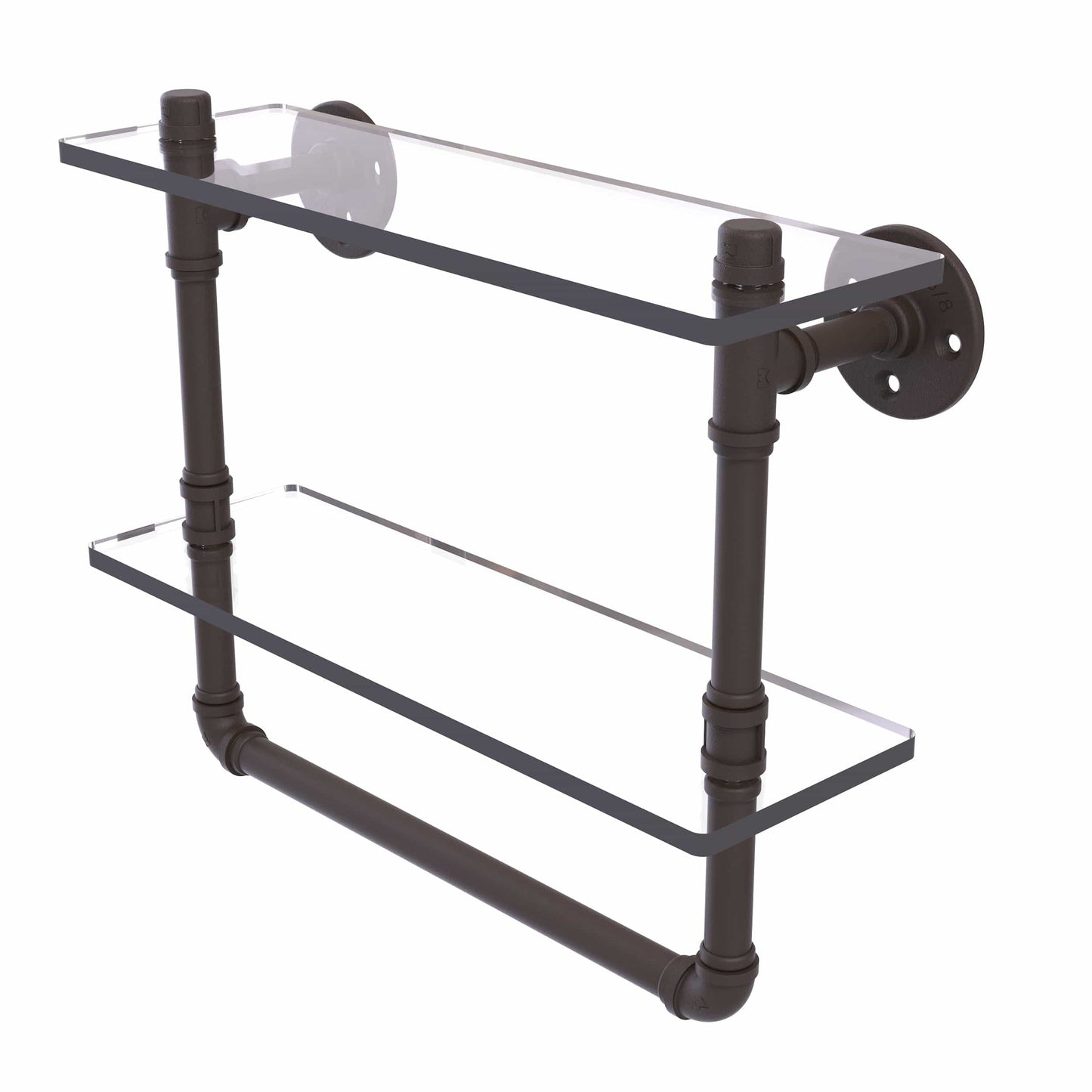16" Double Glass Shelf with Towel Bar, Oil Rubbed Bronze Finish alt 0