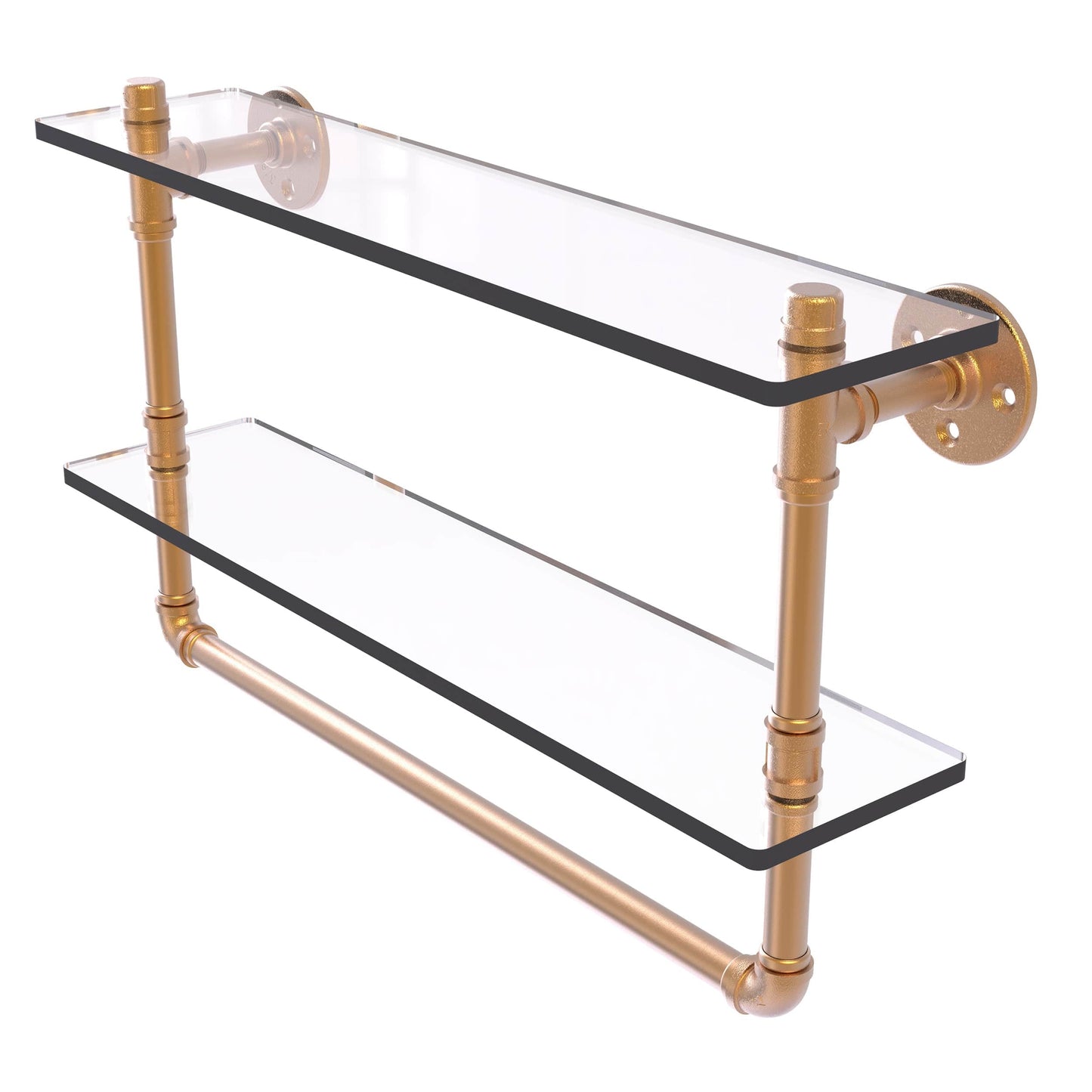22" Double Glass Shelf with Towel Bar, Brushed Bronze Finish alt 0