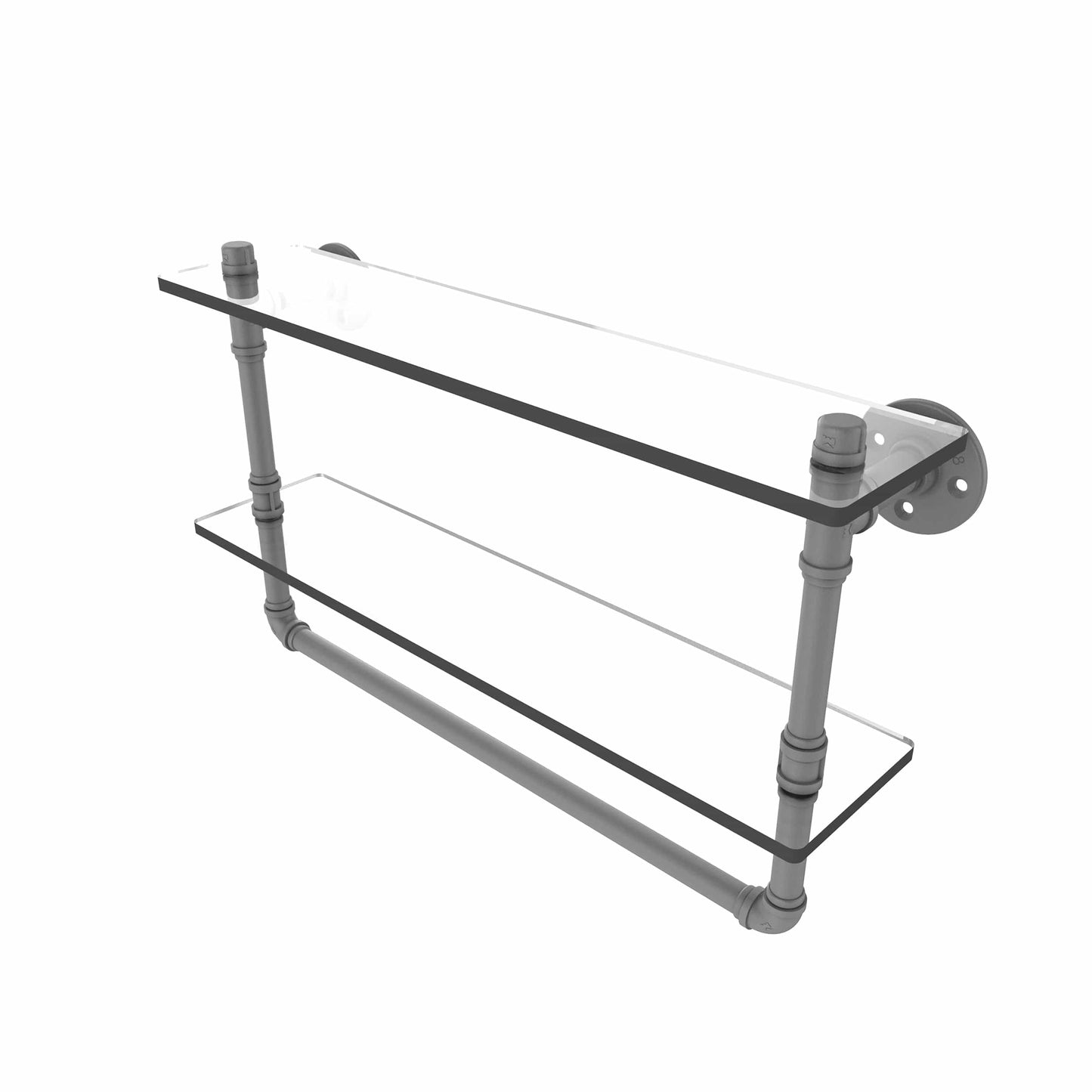 22" Double Glass Shelf with Towel Bar, Matt Gray Finish alt 0