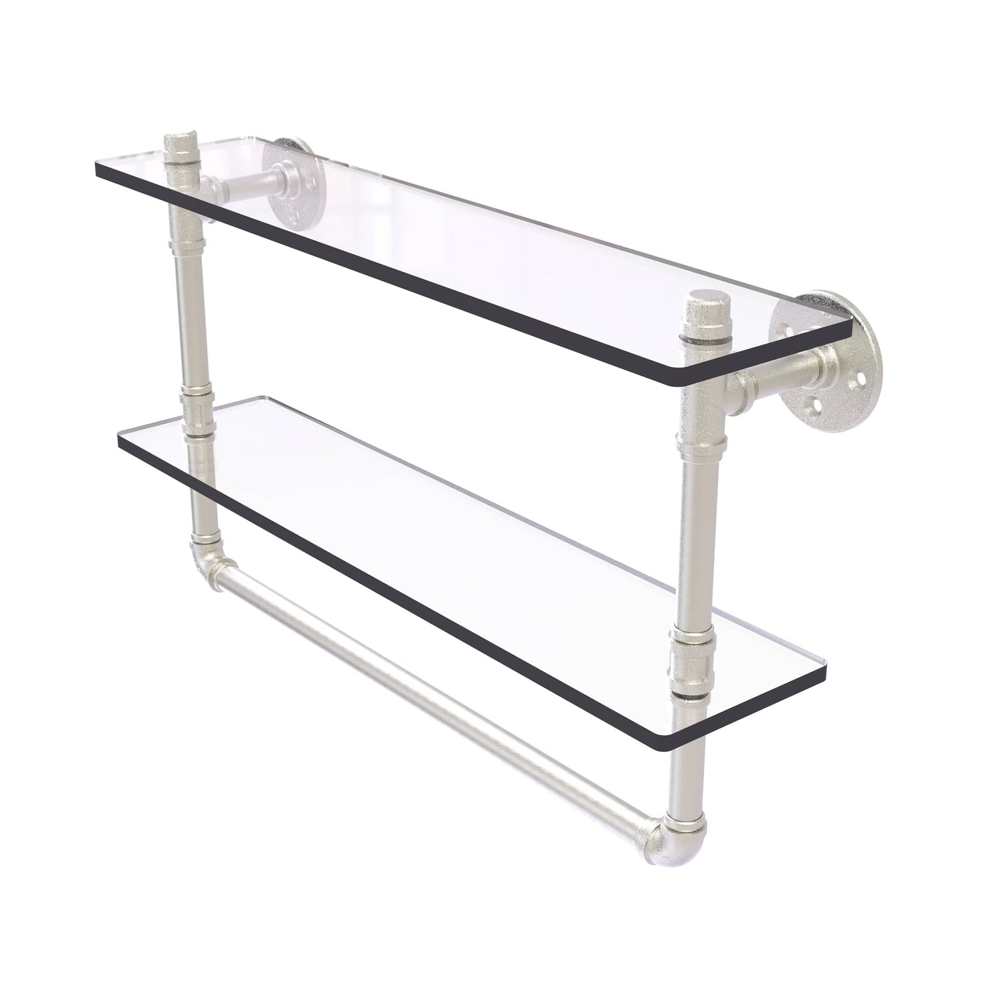 22" Double Glass Shelf with Towel Bar, Satin Nickel Finish alt 0