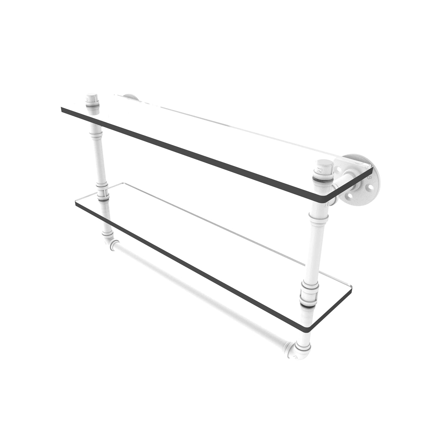 22" Double Glass Shelf with Towel Bar, Matt White Finish alt 0