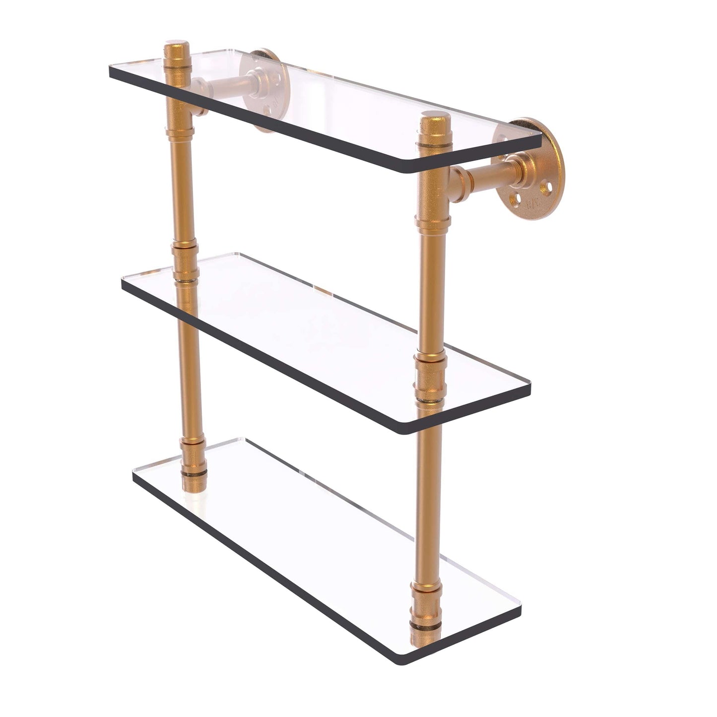 16" Triple Glass Shelf, Brushed Bronze Finish alt 0