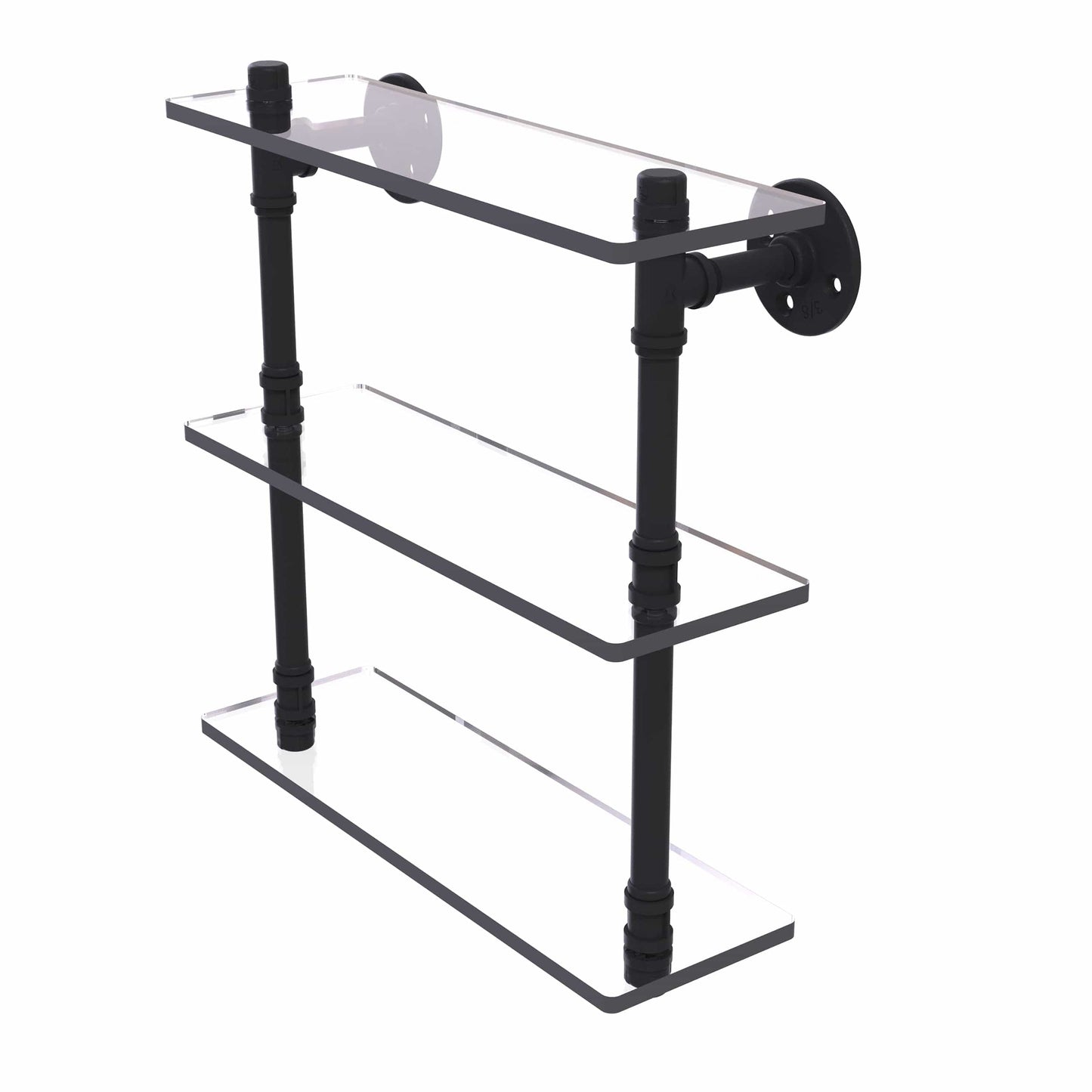 16" Triple Glass Shelf, Matt Black Finish alt 0