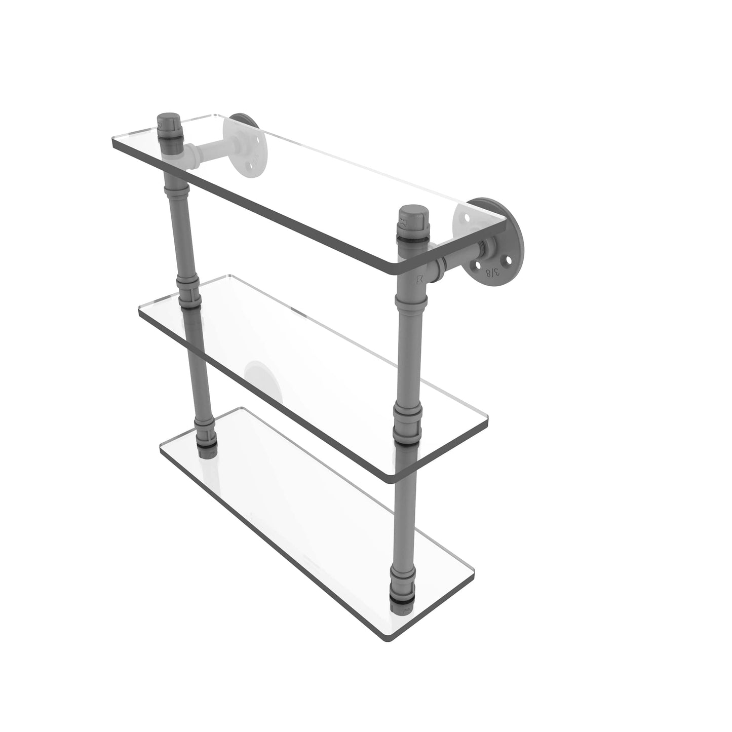 16" Triple Glass Shelf, Matt Gray Finish alt 0