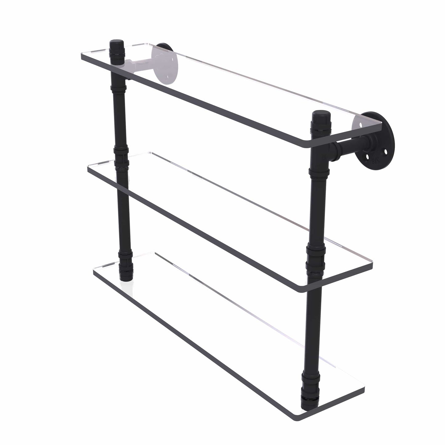 22" Triple Glass Shelf, Matt Black Finish alt 0