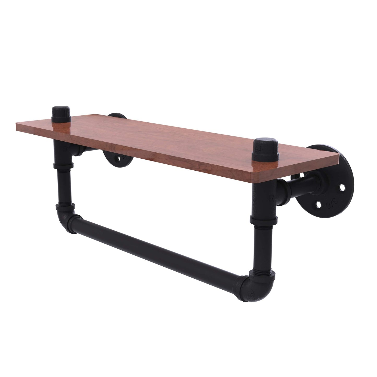 16" Ironwood Shelf with Towel Bar, Matt Black Finish alt 0