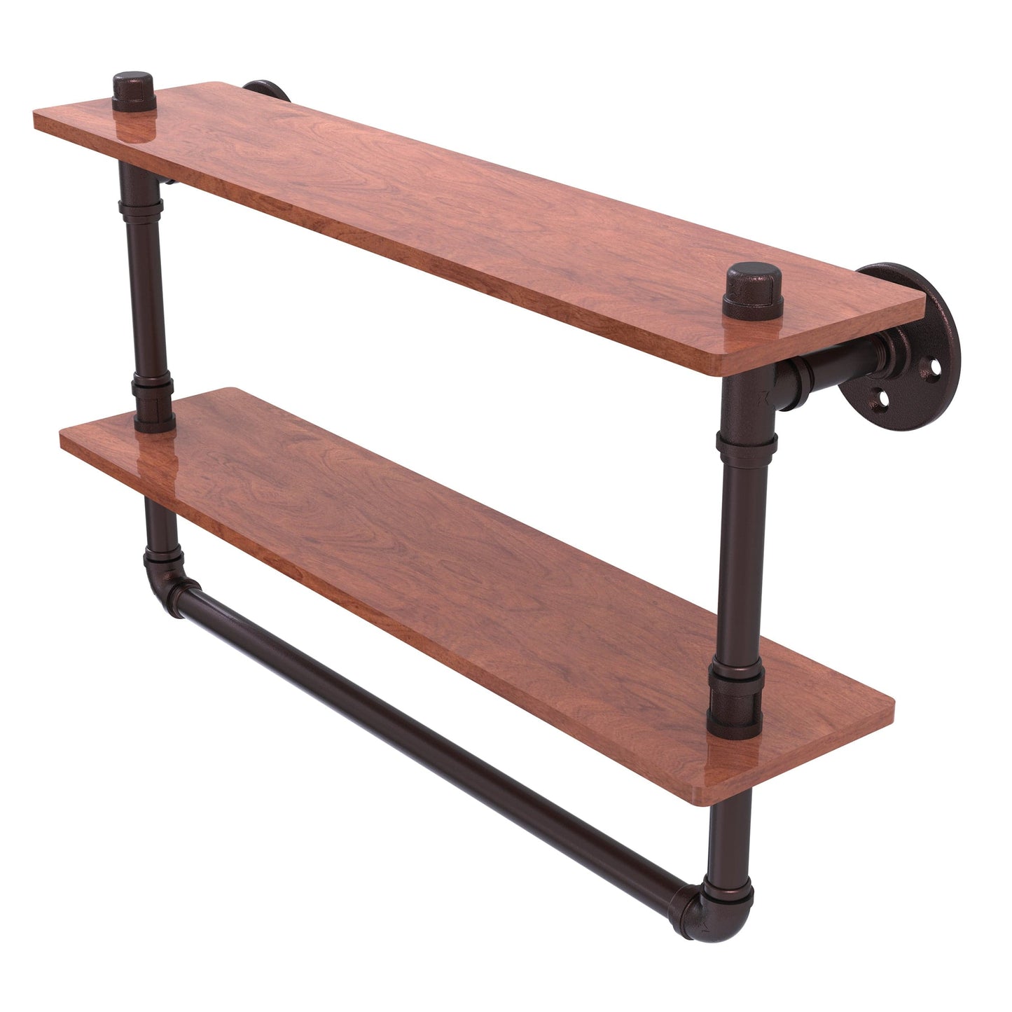 22" Double Ironwood Shelf with Towel Bar, Antique Bronze Finish alt 0