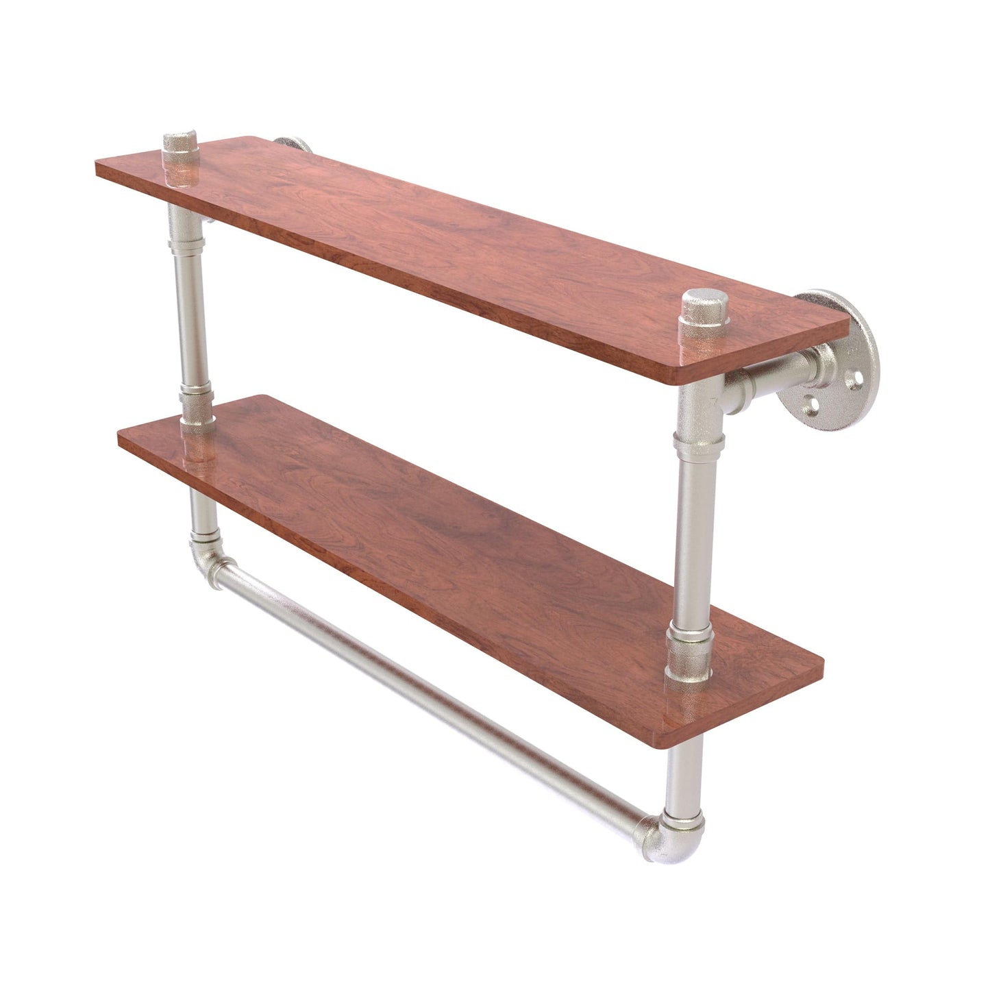 22" Double Ironwood Shelf with Towel Bar, Satin Nickel Finish alt 0