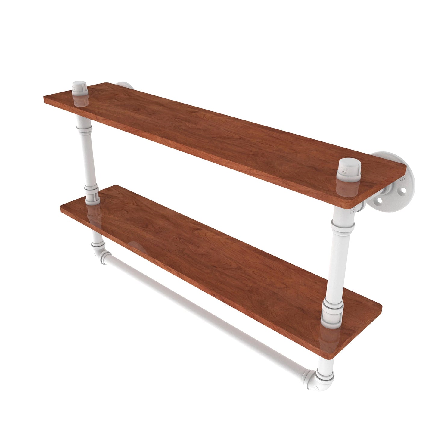 22" Double Ironwood Shelf with Towel Bar, Matt White Finish alt 0