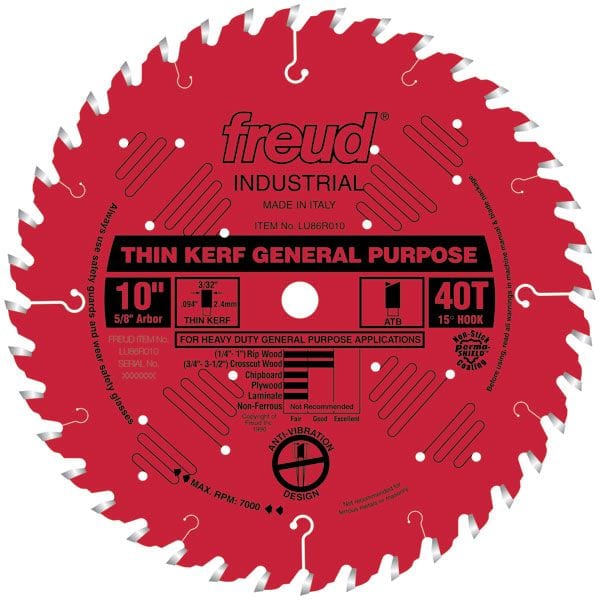 LU86R010 Red Circular Saw Blade 10" x 5/8" Bore x 40 Tooth ATB Thin Kerf alt 0