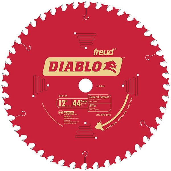 D1244X Diablo General Purpose Blade, 12" diameter, 1" arbor, 44 teeth ATB alt 0