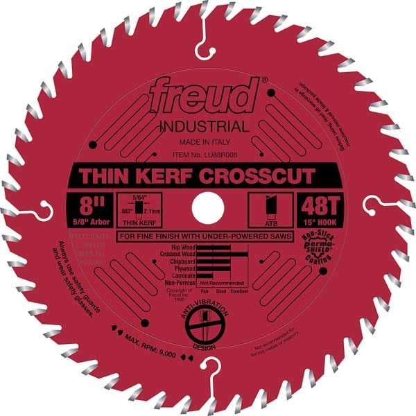 LU88R008 Industrial Thin Kerf Fine Finishing Crosscut Blade with Red Perma-Shield, 8" diameter alt 0