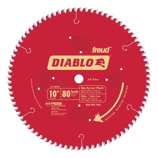 D1080N Diablo Non-Ferrous/ Plastics Blade, 10" diameter, 5/8" arbor, 80 teeth TCG alt 0