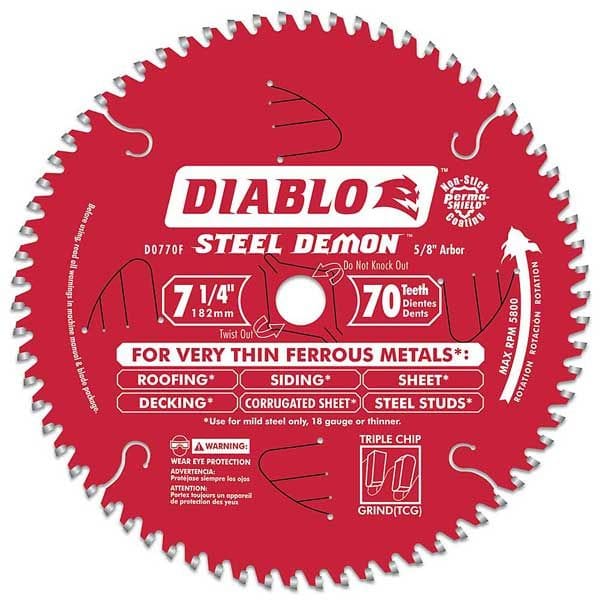 D0770F Diablo Steel Demon Ferrous Cutting Blade, 7-1/4" diameter, 5/8" arbor, 70 teeth TCG alt 0