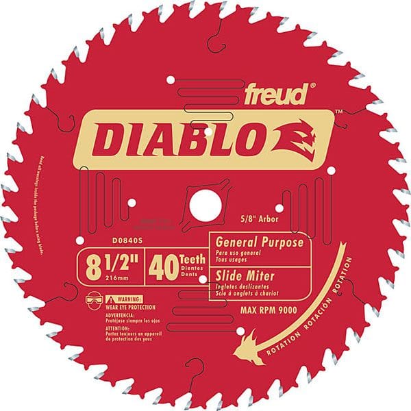 D0840S Diablo Miter/Sliding Miter Blade, 8-1/2" diameter, 5/8" arbor, 40 teeth ATB alt 0