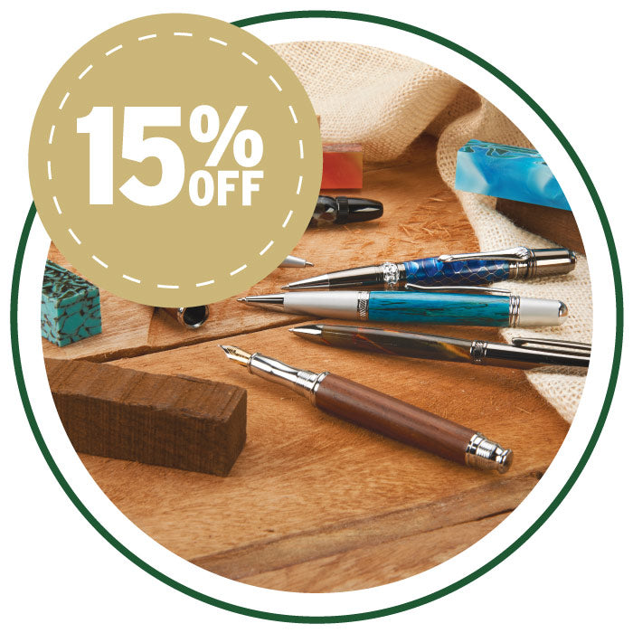 15% off pen kits and supplies