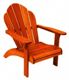 Handcrafted Adirondack chair made of stained wood with slatted back and seat