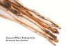 Several natural diamond willow walking sticks with visible knots and bark texture on white background