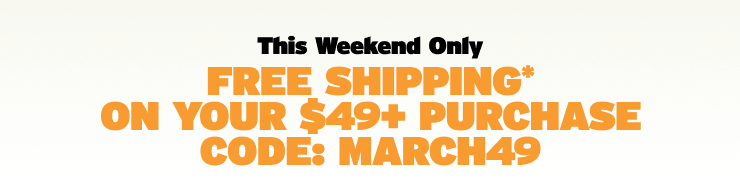 Promotional banner offering free shipping on a $49+ purchase with a code.