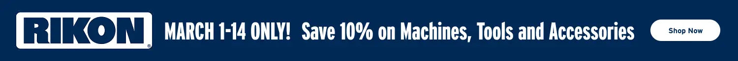 Promotional banner for Rikon with a discount offer on machines, tools, and accessories.