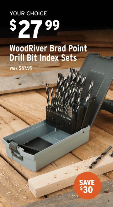 Save $30 on WoodRiver Brad Point Drill Bit Index Sets