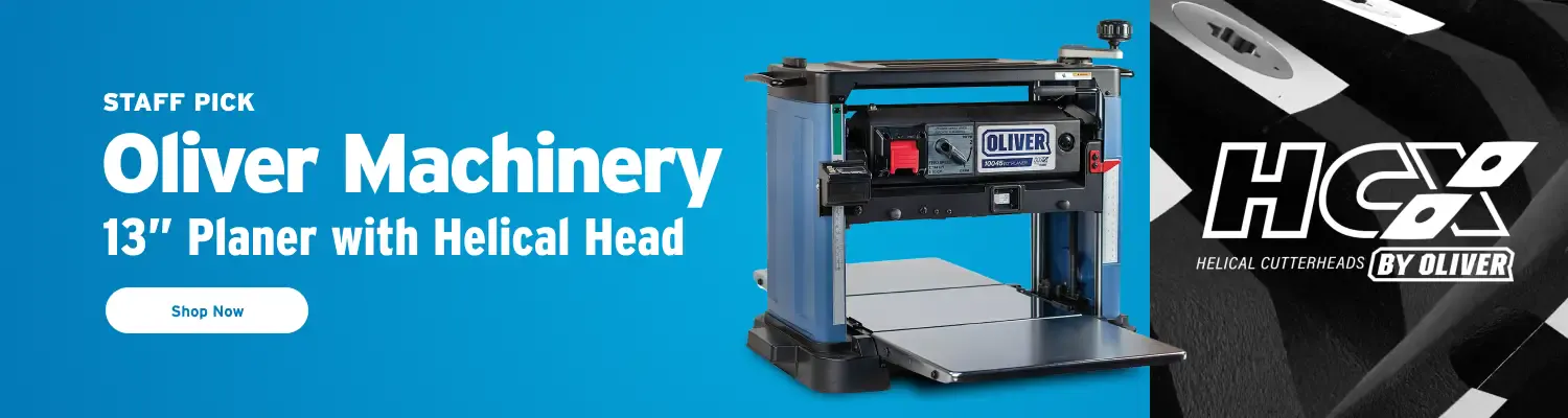 Oliver Machinery 13" Planer with Helical Head on a blue background