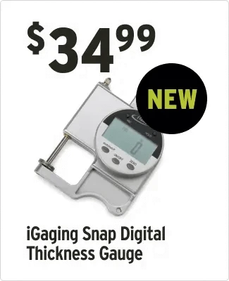 iGaging Snap Digital Thickness Gauge with price and 'New' label on a white background